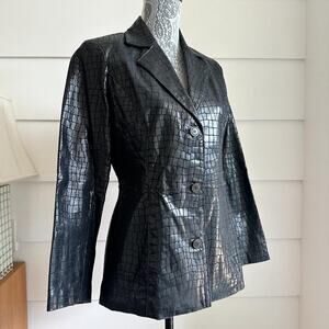Black Leather Embossed Crocodile Blazer by Dialogue size XS